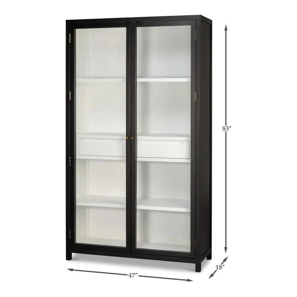 Walker Wooden Glass Door Black Bookcase - LOOMLAN - Sarreid - Bookcases