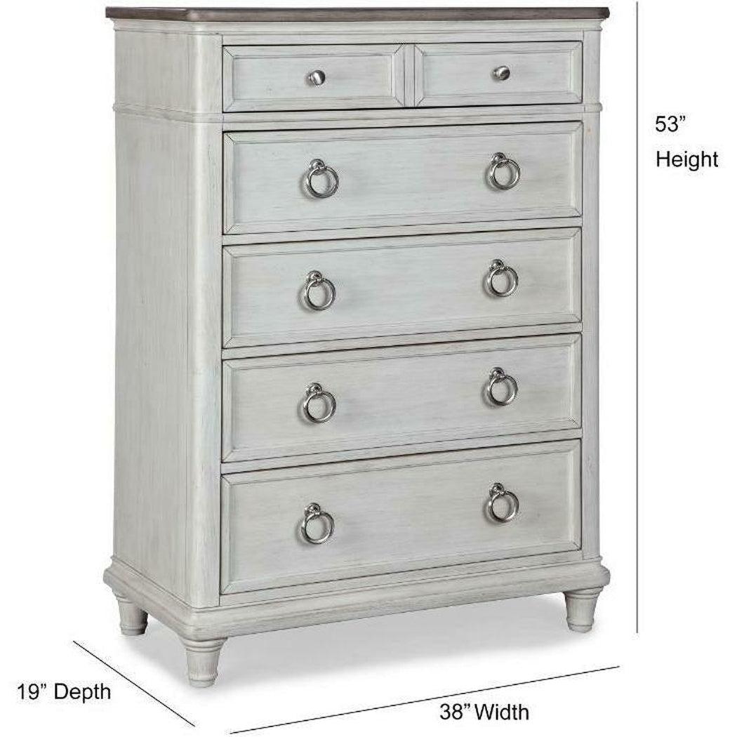 White Two-Tone Wooden Drawer Chest - Sideboards and Things Accents_Silver, Brand_Panama Jack, Color_Gray, Color_White, Finish_Weathered, Product Type_Chest of Drawers, Wood Species_Mango