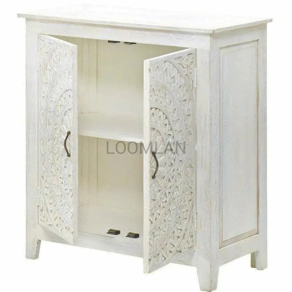 Whiteed Lace Mandala Accent Cabinet - LOOMLAN - LOOMLAN - Accent Cabinets