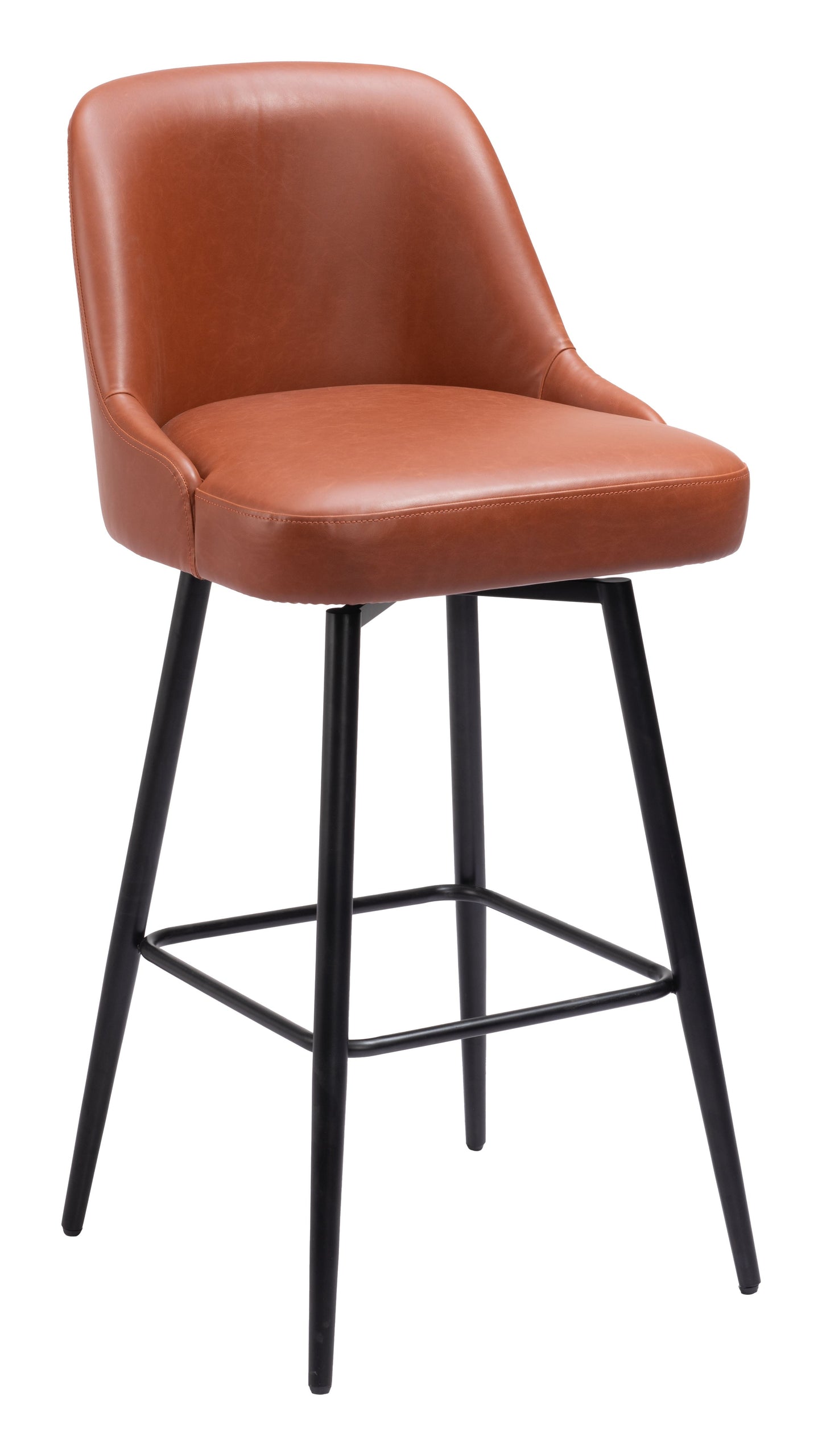 Zuo Modern Keppel Brown Faux Leather Swivel Barstool
