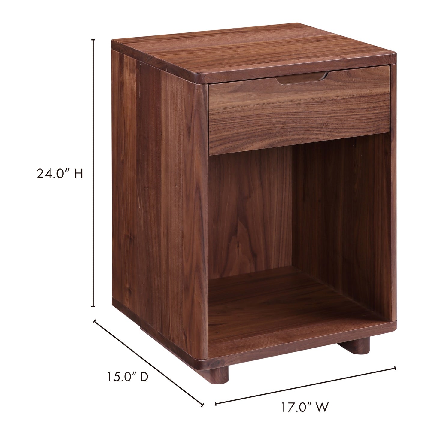 Osamu Contemporary Solid Walnut Wood Nightstand Moe' Home