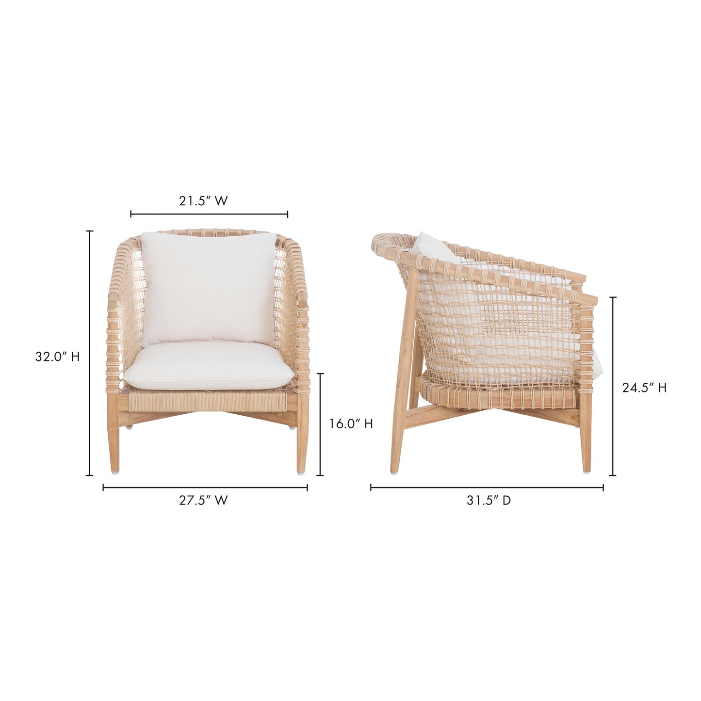 Kuna Solid Teak Frame with Lloyd Loom Weave Outdoor Chair Moe' Home