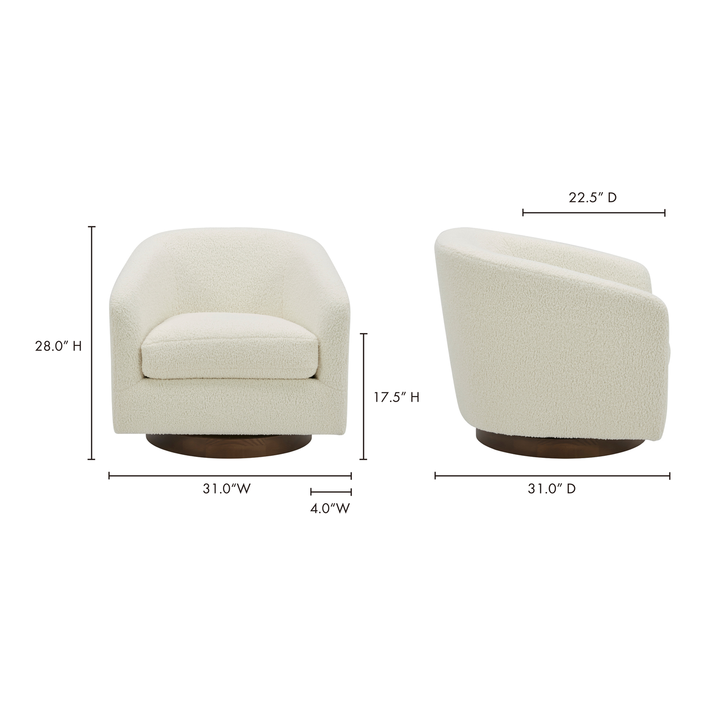Oscy Vegan Shearling White Swivel Accent Chair Moe' Home
