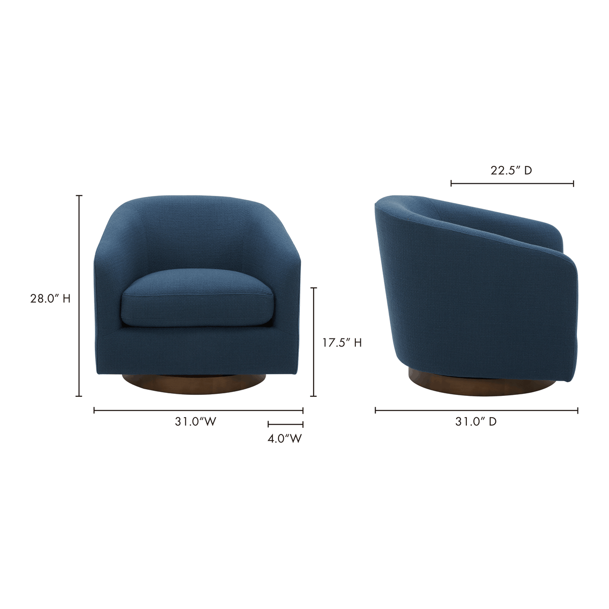 Moe's Home Oscy Dark Blue Swivel Bucket Accent Chair