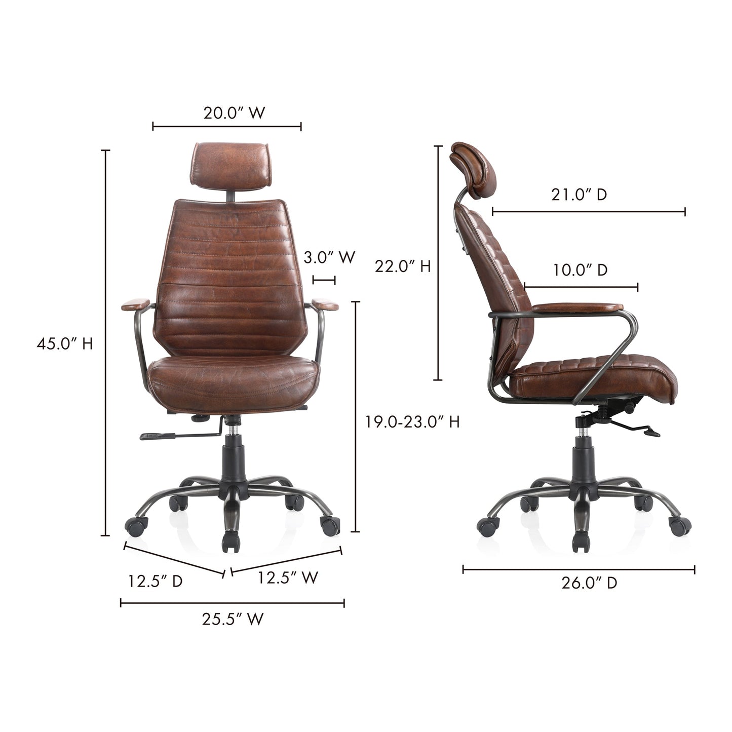 Executive Office Chair Dark Brown Leather Moe' Home