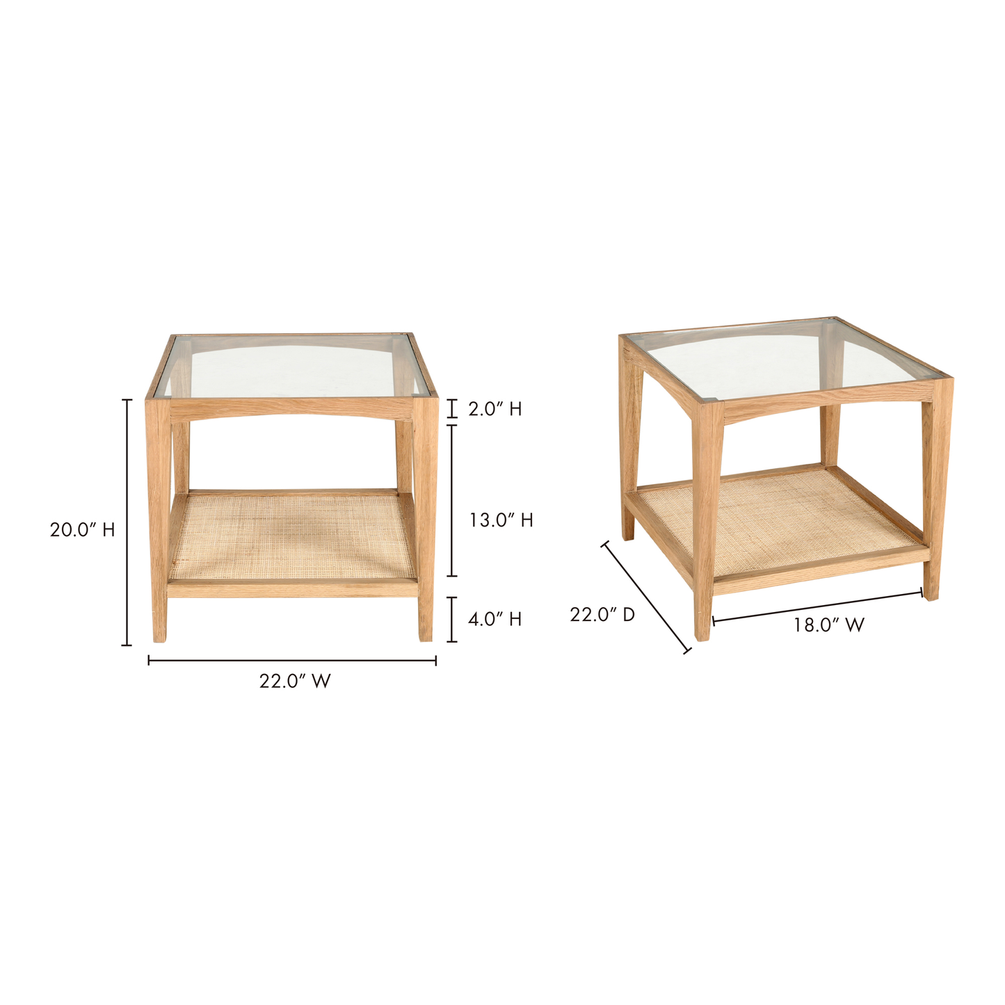 Moe's Home Harrington Glass & Cane End Table for Living Room