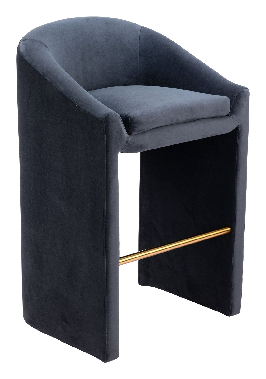 Zuo Modern Emas Midnight Grey Velvet Barstool