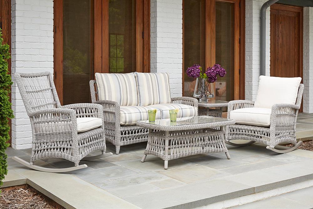 Mackinac Wicker Outdoor Rocker Lounge Chair With Cushions Outdoor Accent Chairs LOOMLAN By Lloyd Flanders