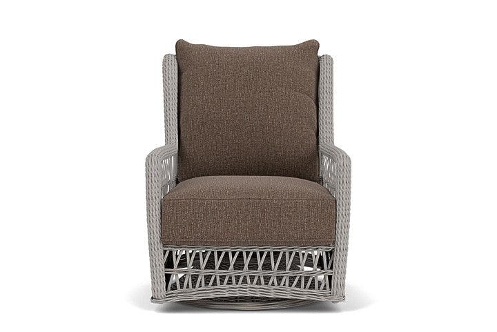 Mackinac Wicker Outdoor Swivel Glider Lounge Chair With Cushions Outdoor Accent Chairs LOOMLAN By Lloyd Flanders