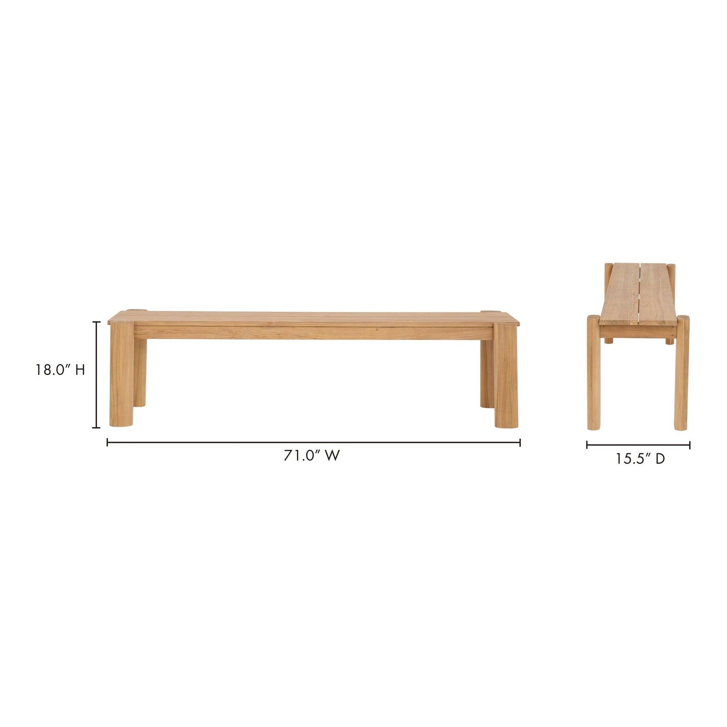 Tempo Outdoor Teak Wood Dining Bench Dining Benches LOOMLAN By Moe's Home