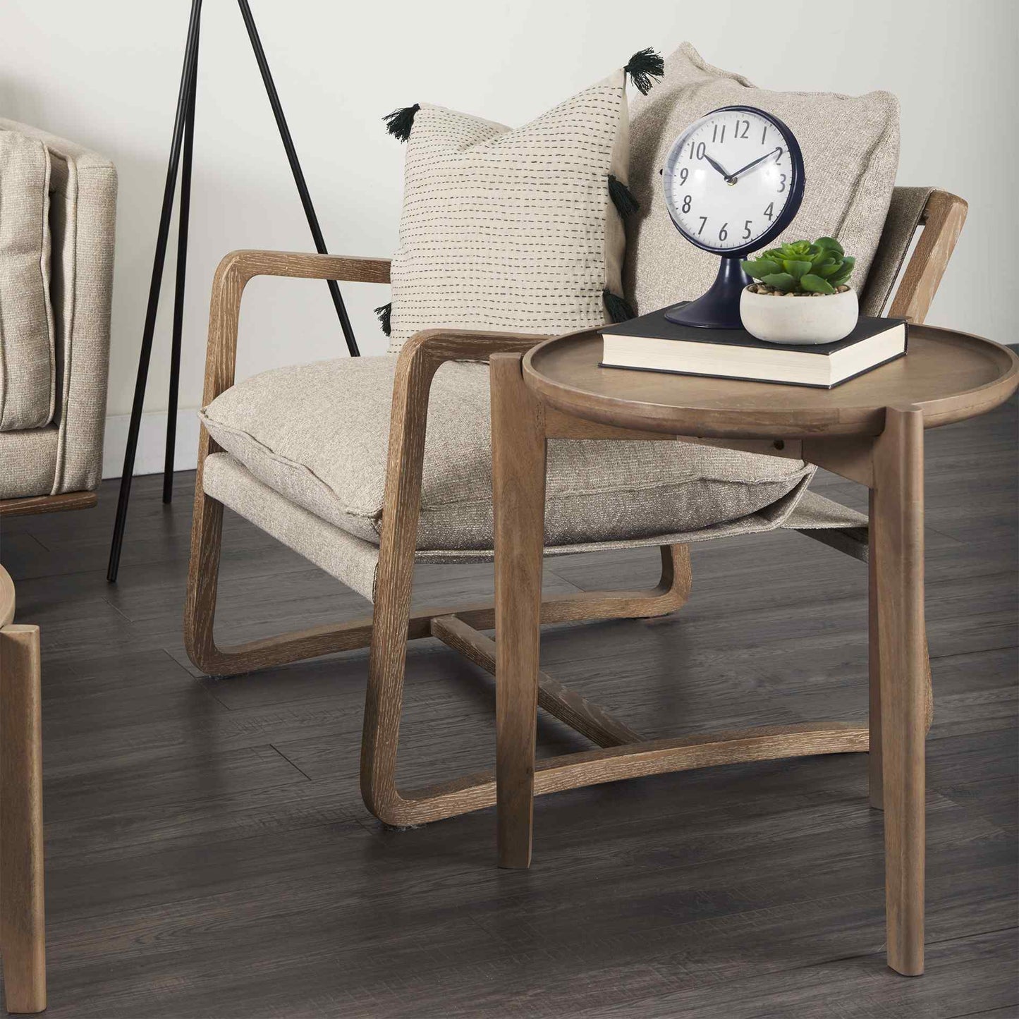 Mercana Cleaver Wood Top Round Accent Table