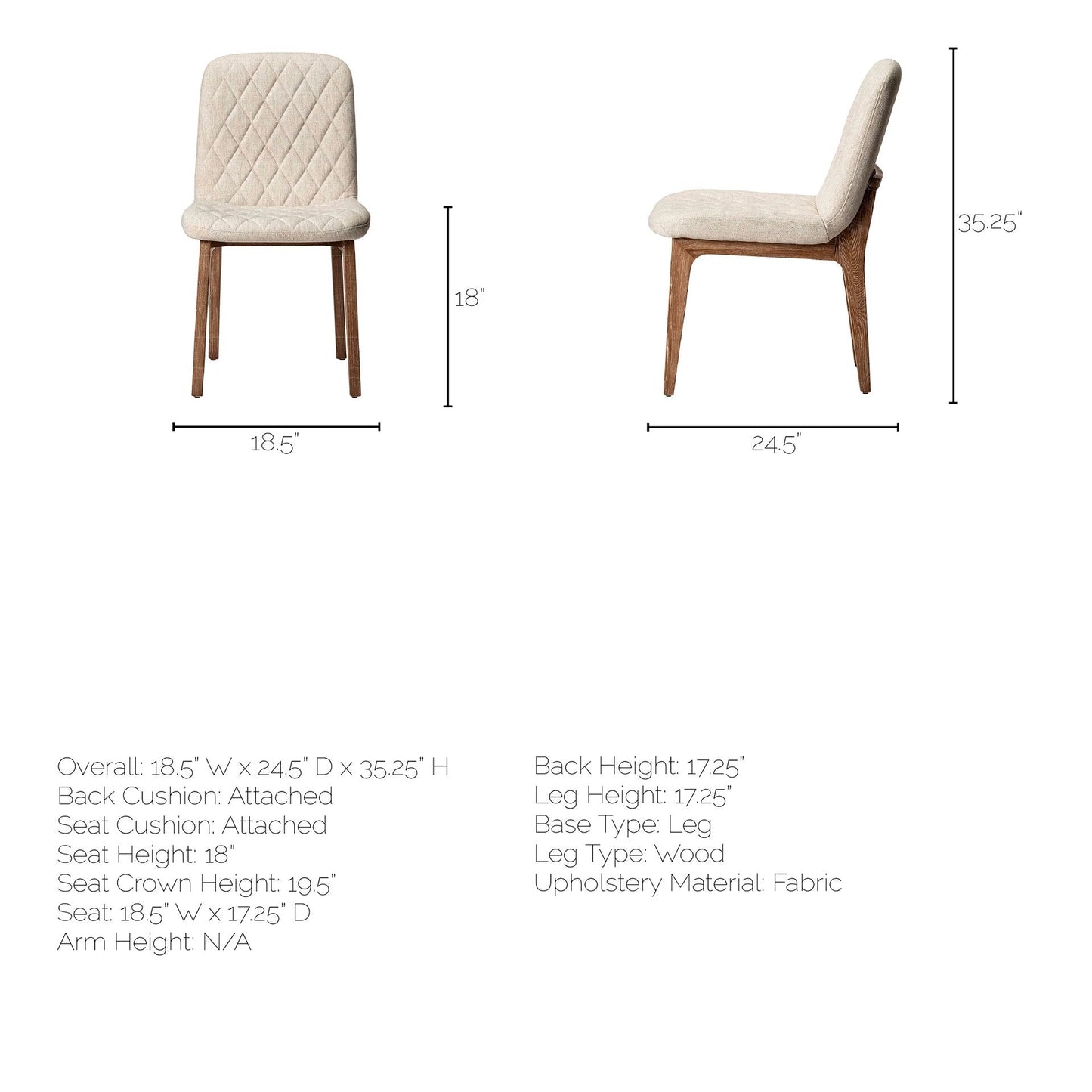 Mercana David Fabric Wrap Armless Dining Chair (Set of 2)