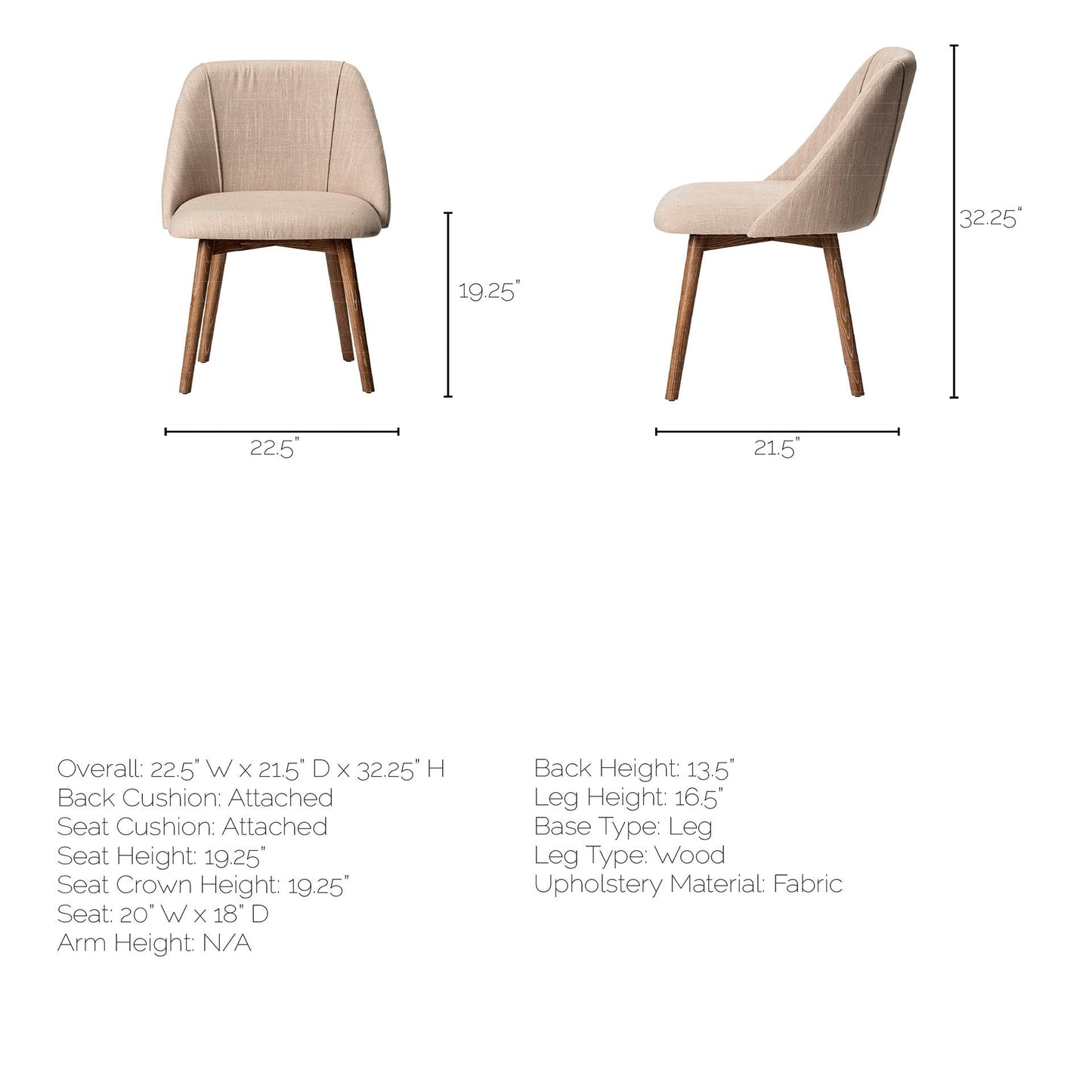 Mercana Ronald Cream Fabric Dining Chair (Set of 2)