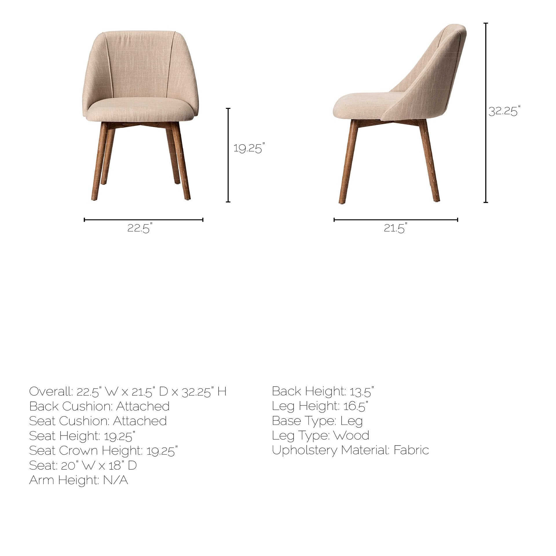 Mercana Ronald Cream Fabric Dining Chair (Set of 2)