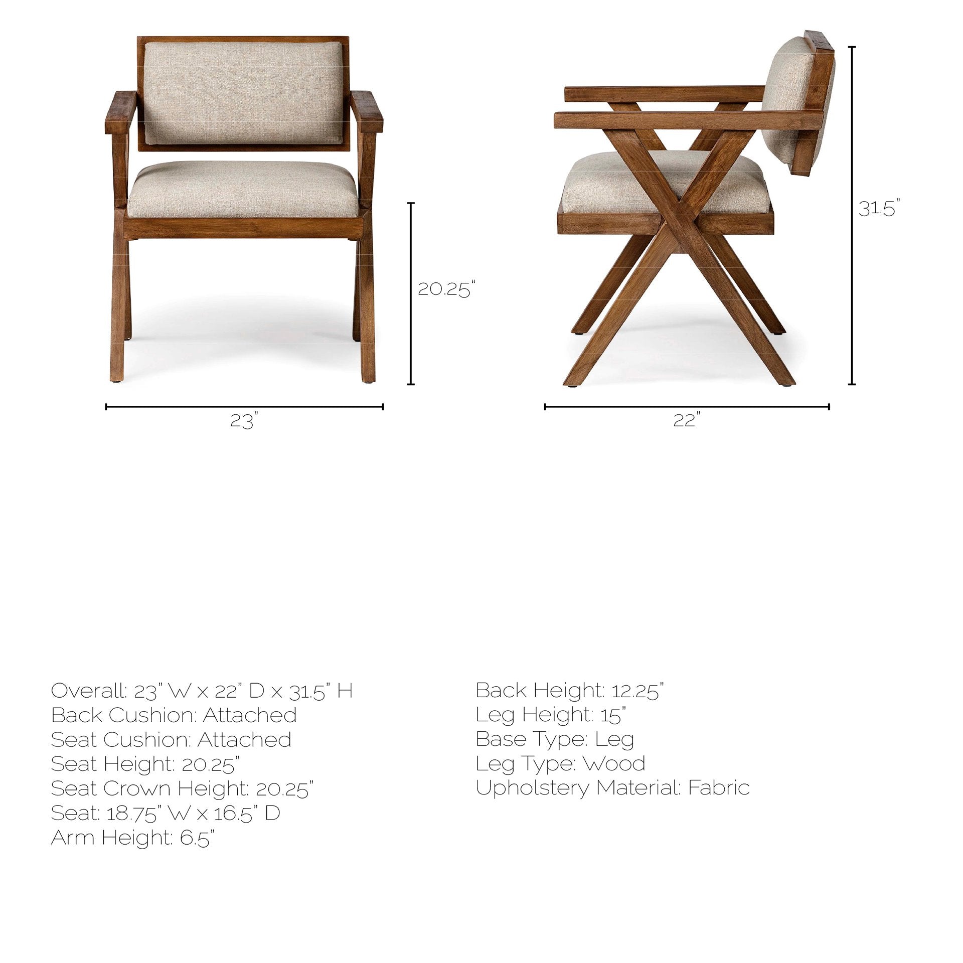 Mercana Topanga Cream Fabric Dining Chair (Set of 2)
