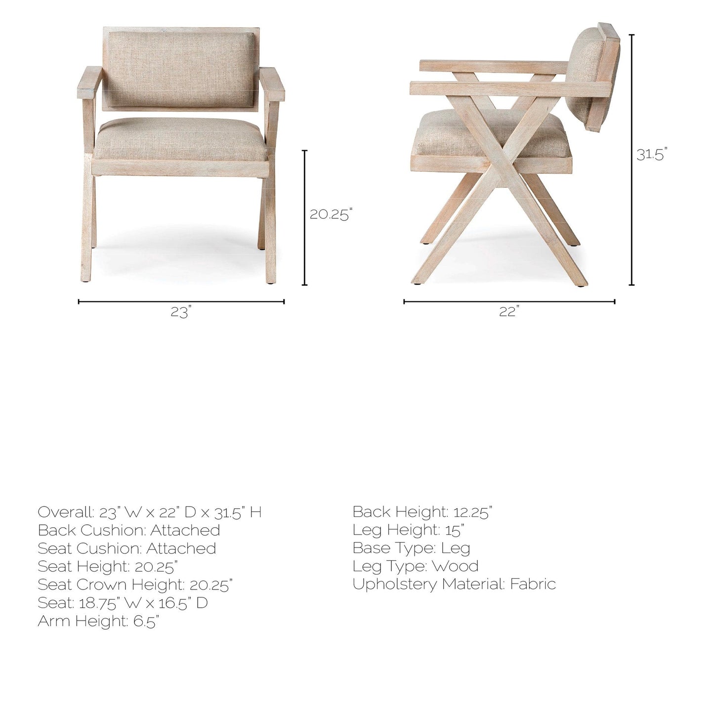 Mercana Topanga Cream Fabric Dining Chair (Set of 2)