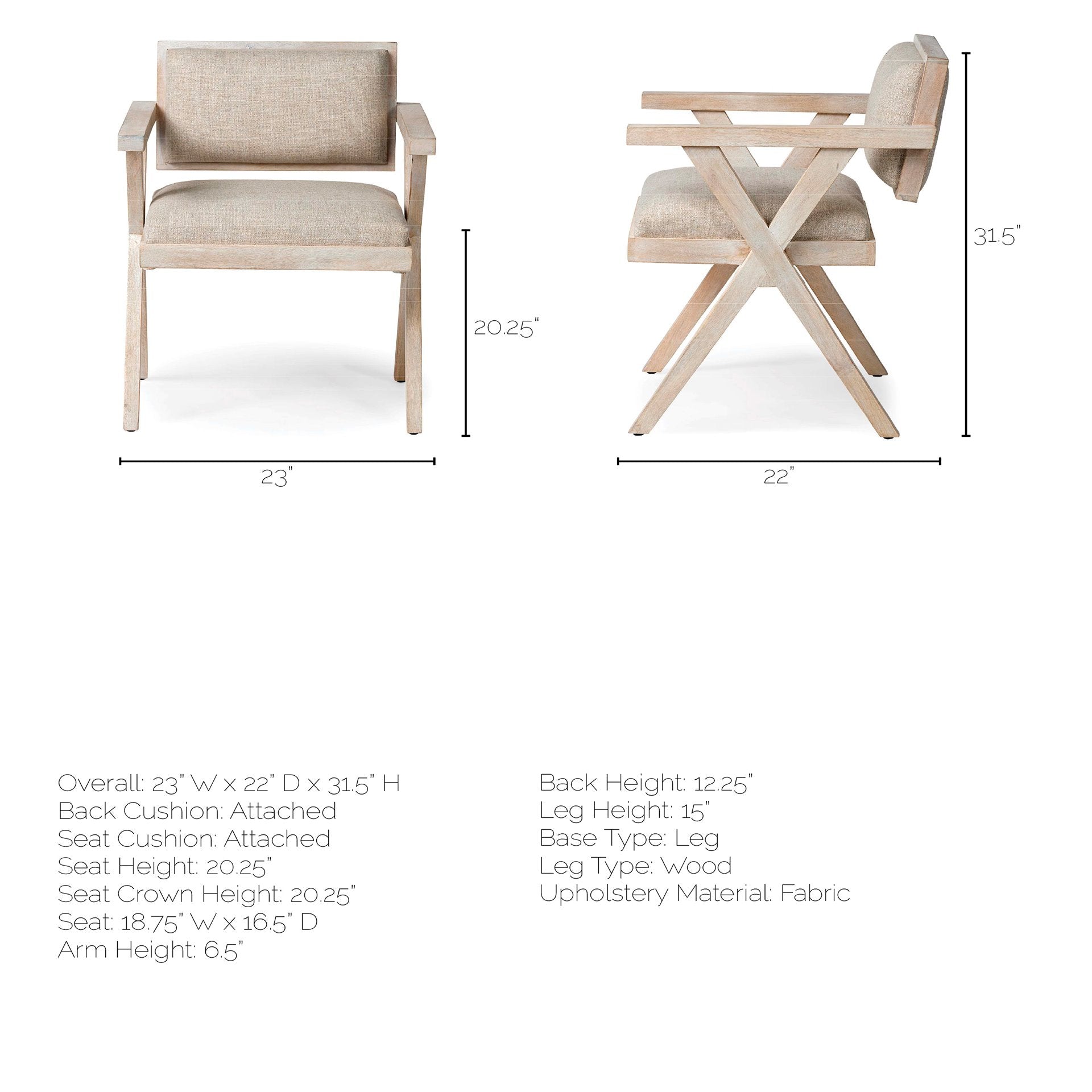 Mercana Topanga Cream Fabric Dining Chair (Set of 2)