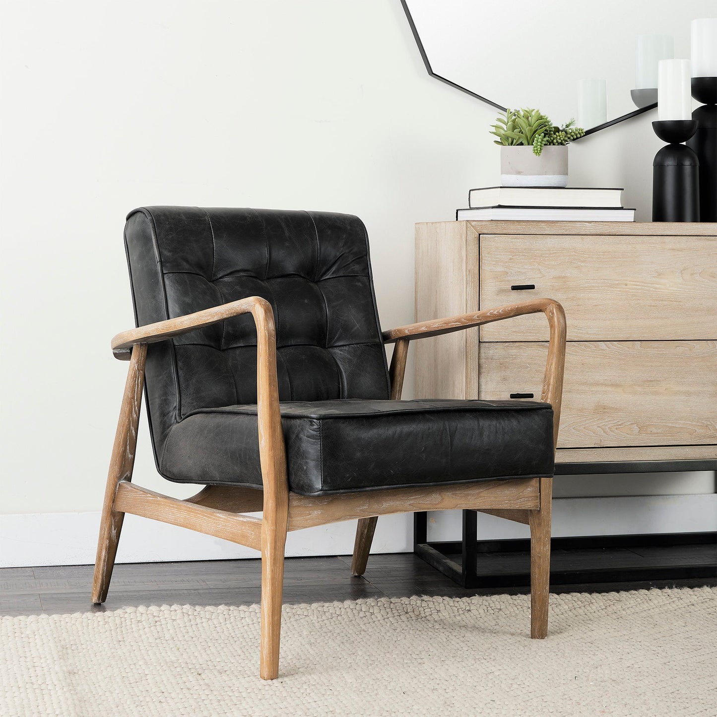 Phineas Black Leather Accent Chair