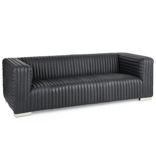 Mercana Ricciardo Black Leather Three Seater Sofa