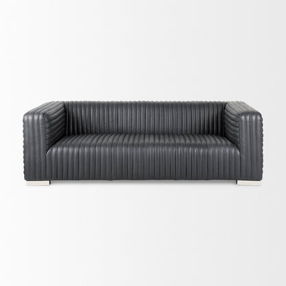 Mercana Ricciardo Black Leather Three Seater Sofa