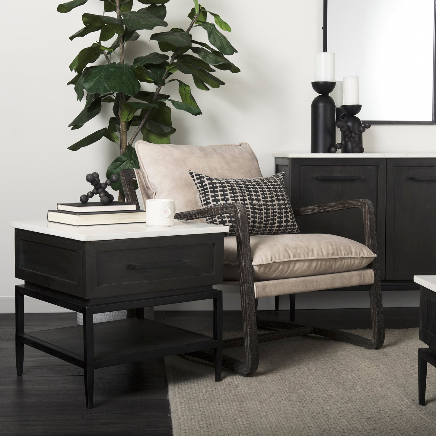 Mercana Divina White Marble Top Side Table