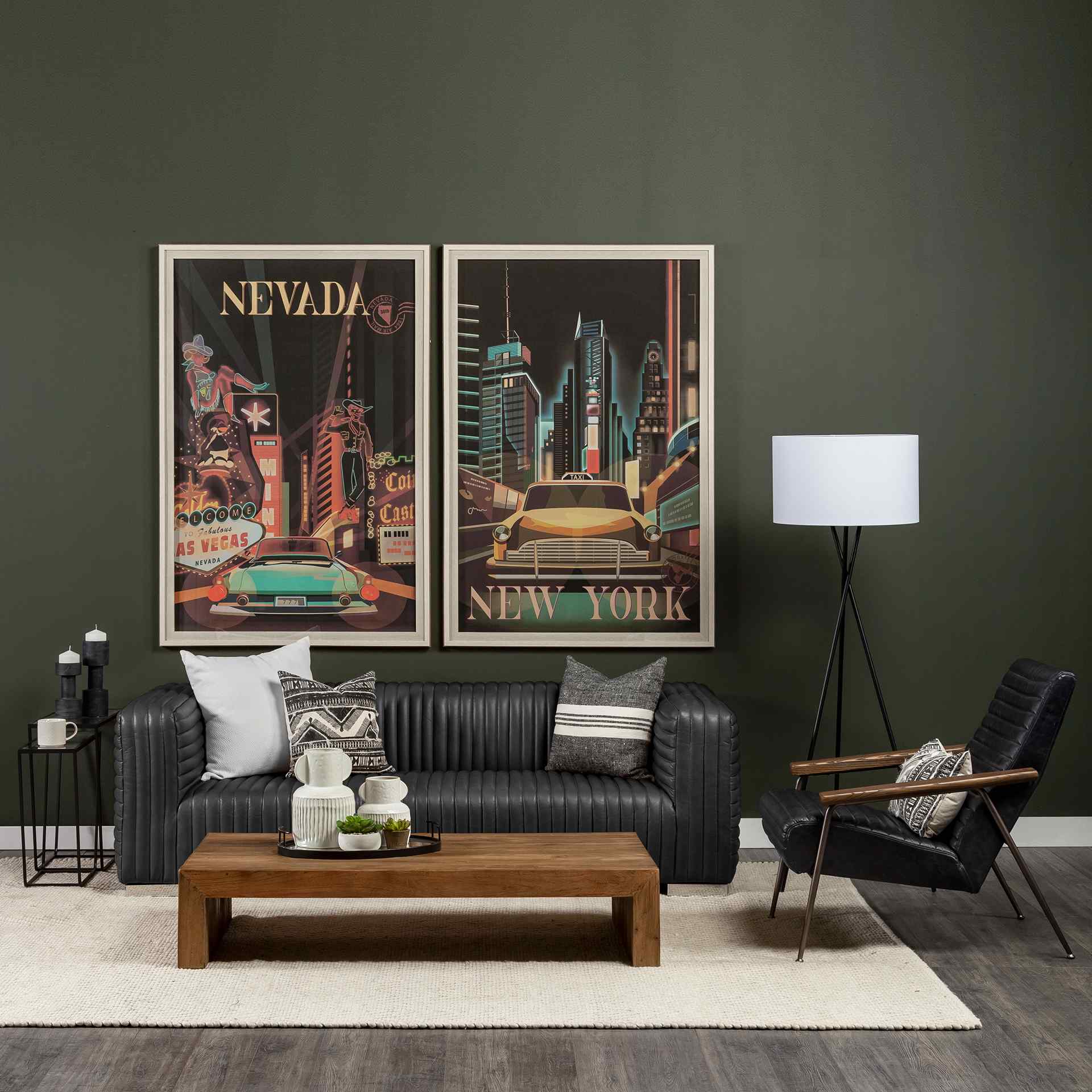 Mercana Ricciardo Black Leather Three Seater Sofa
