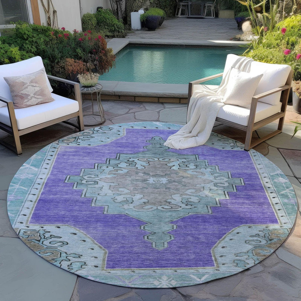 Haelion Purple Washable Indoor-Outdoor Rug