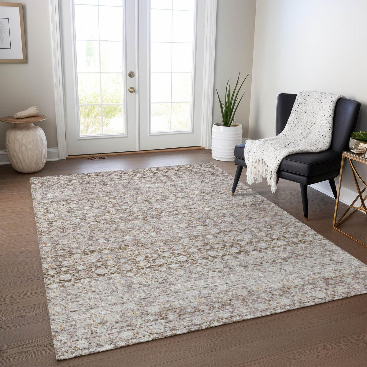 Irior Brown Washable Indoor-Outdoor Rug -- brown
