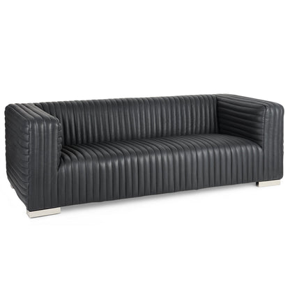 Mercana Ricciardo Black Leather Three Seater Sofa