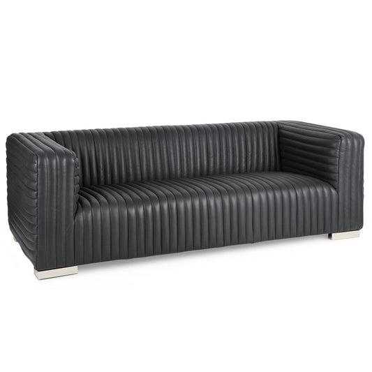 Mercana Ricciardo Black Leather Three Seater Sofa