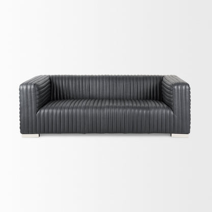 Mercana Ricciardo Black Leather Three Seater Sofa