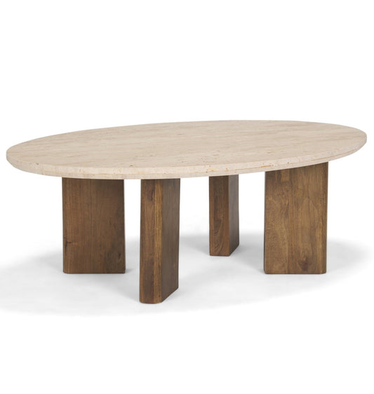 Mercana Syona Travertine Top Oval Coffee Table