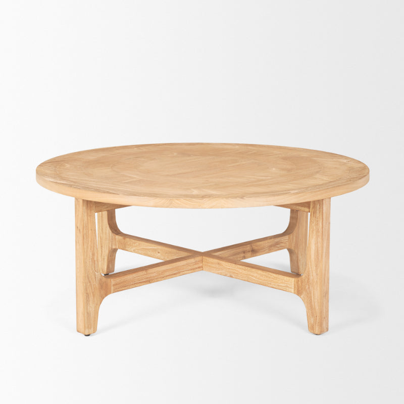 Round wooden coffee table on a white background