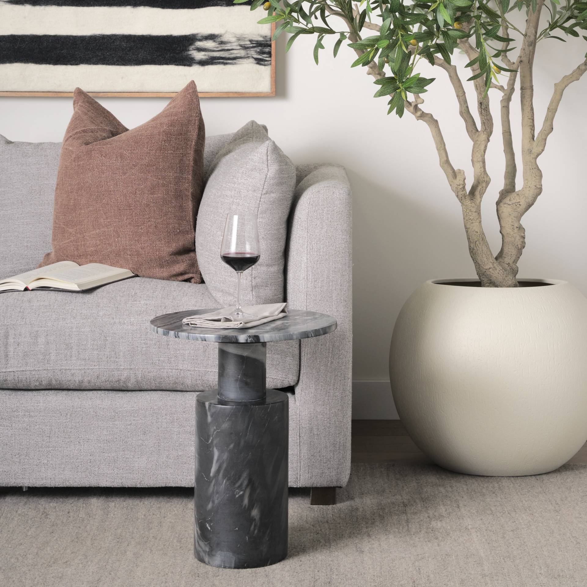 Mercana Taite Black Marble Pedestal Accent Table