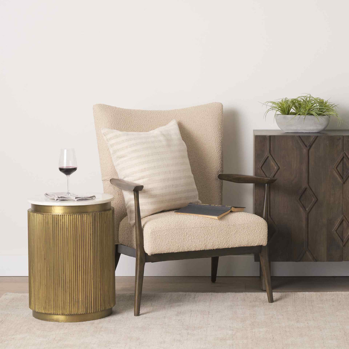 Mercana Satima White Marble Top Accent Table