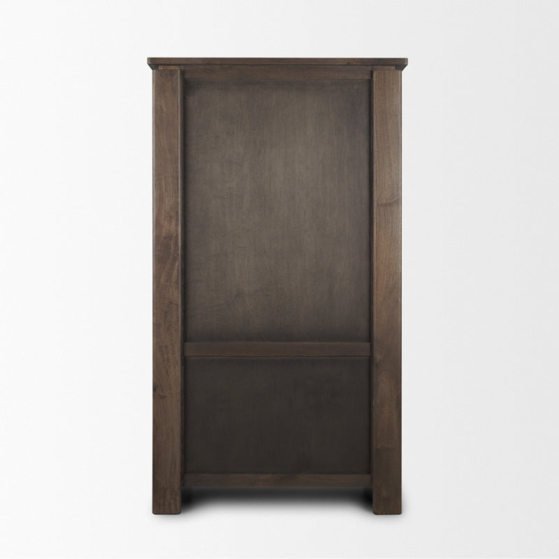Wooden wardrobe with a dark brown finish on a white background