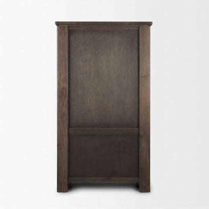 Wooden wardrobe with a dark brown finish on a white background