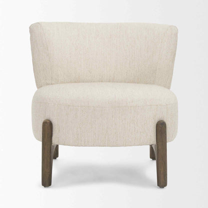 Beige armchair with wooden legs on a white background
