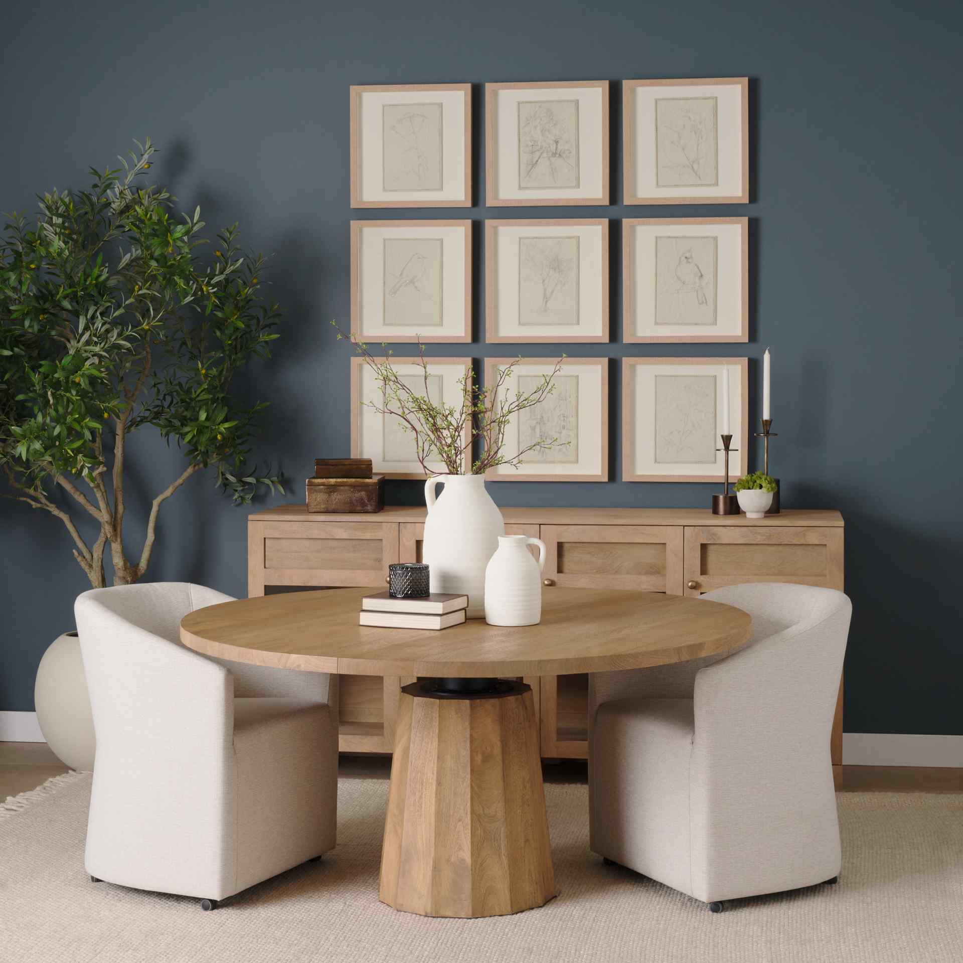 Mercana Swanson Wooden Round Pedestal Dining Table
