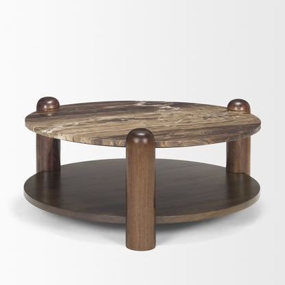 Mercana Jovia Cappuccino Marble Top Round Coffee Table