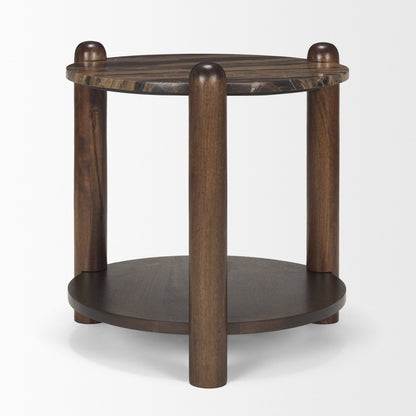 Mercana Jovia Cappuccino Marble Top Round Side Table