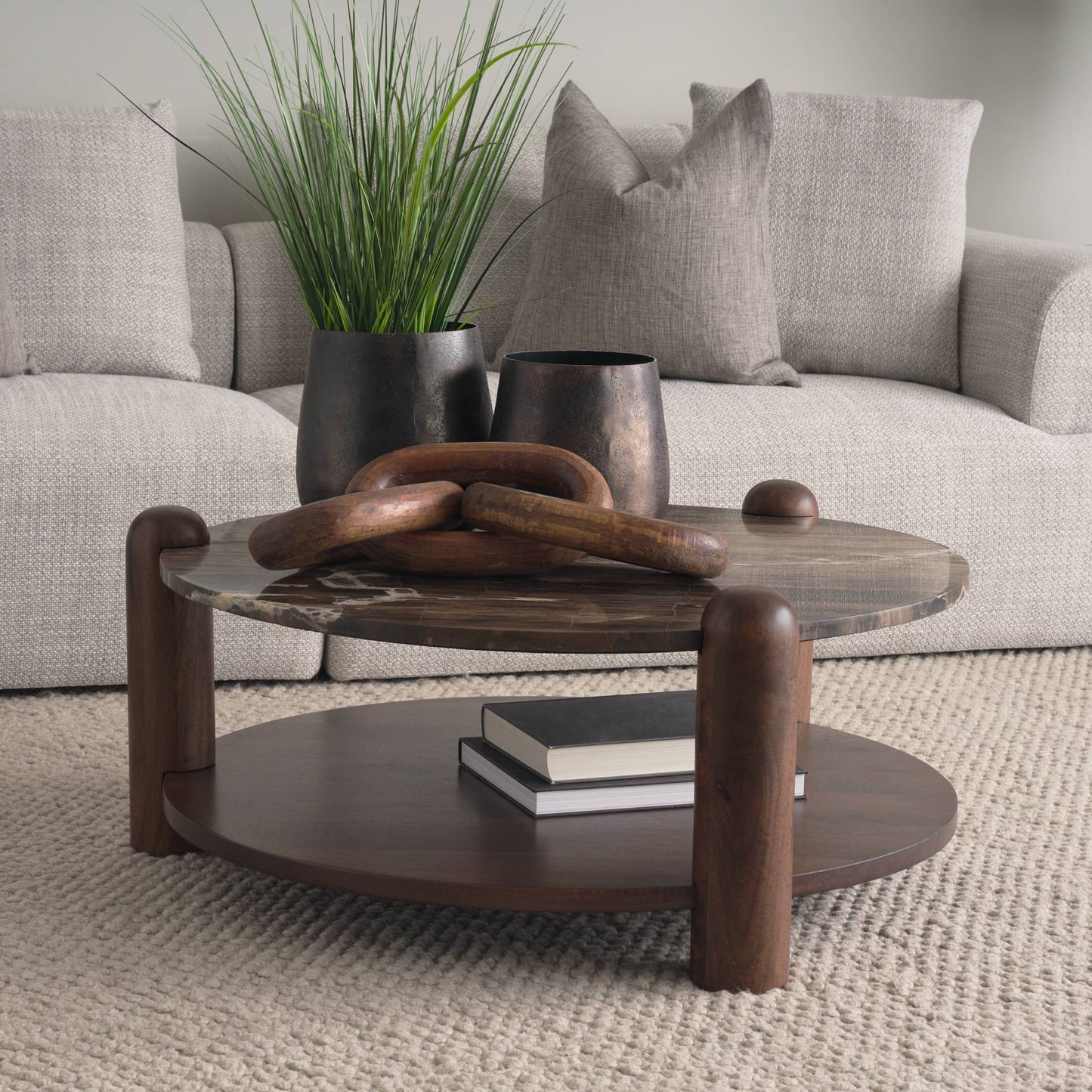 Mercana Jovia Cappuccino Marble Top Round Coffee Table