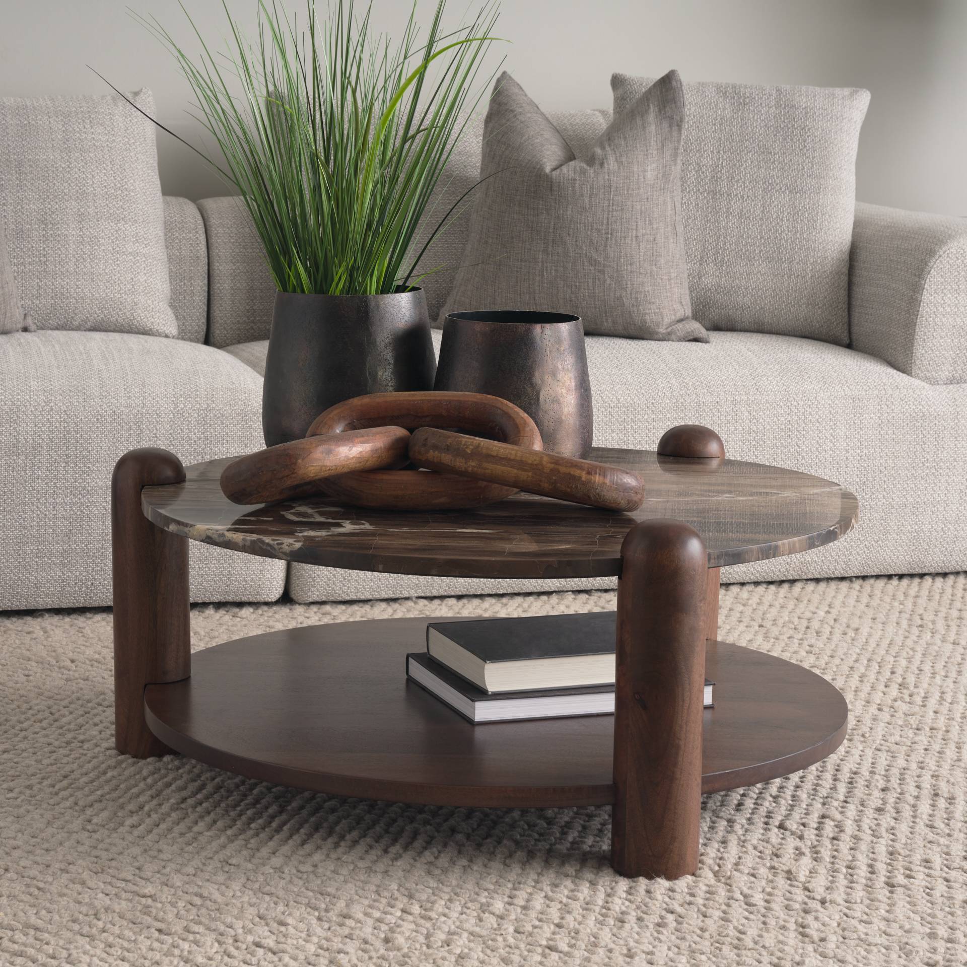 Mercana Jovia Cappuccino Marble Top Round Coffee Table