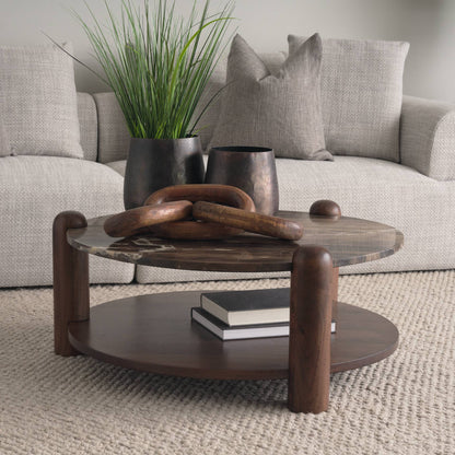 Mercana Jovia Cappuccino Marble Top Round Coffee Table
