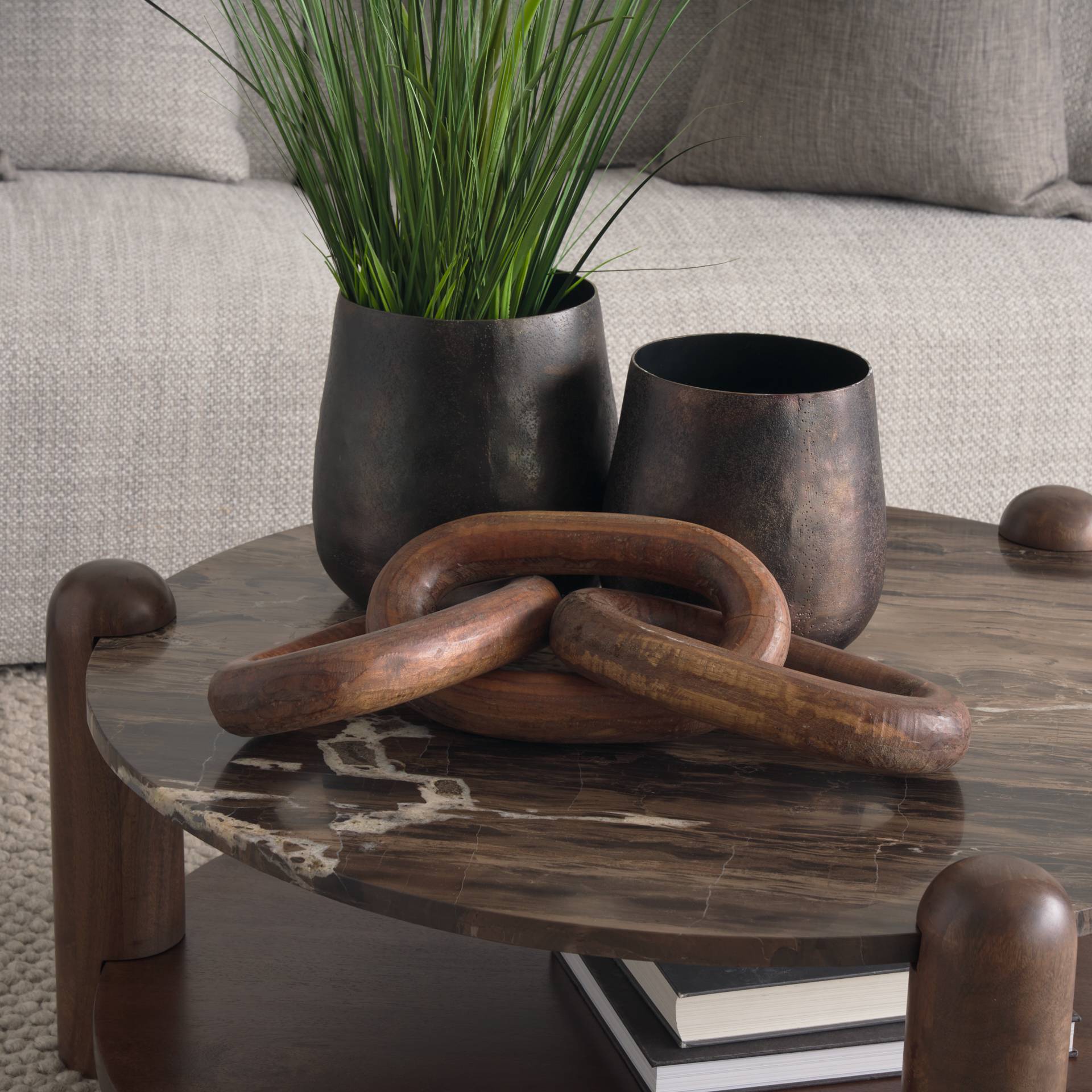 Mercana Jovia Cappuccino Marble Top Round Coffee Table