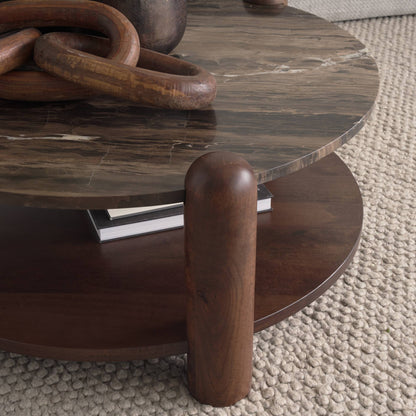 Mercana Jovia Cappuccino Marble Top Round Coffee Table