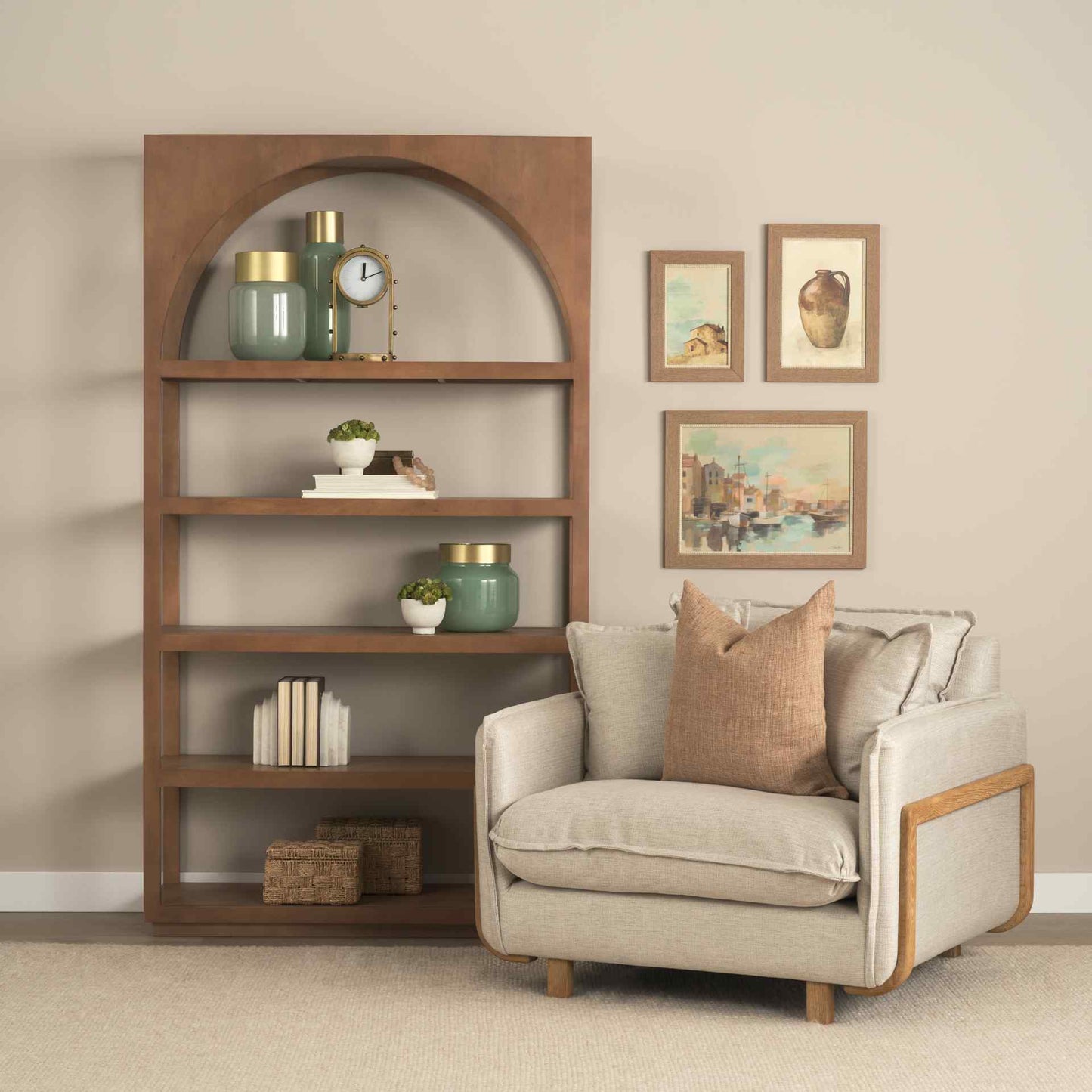 Mercana Bela Brown Wood Arched Shelving Unit