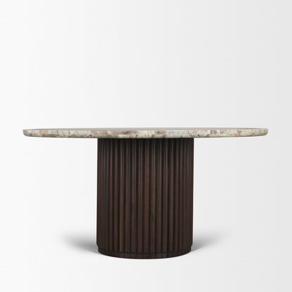 Mercana Marbrello Botticino Marble Top Round Dining Table