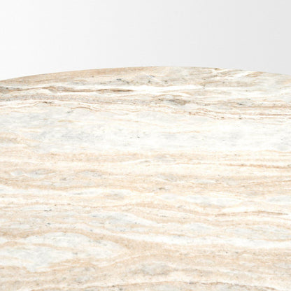 Mercana Marbrello Botticino Marble Top Round Dining Table