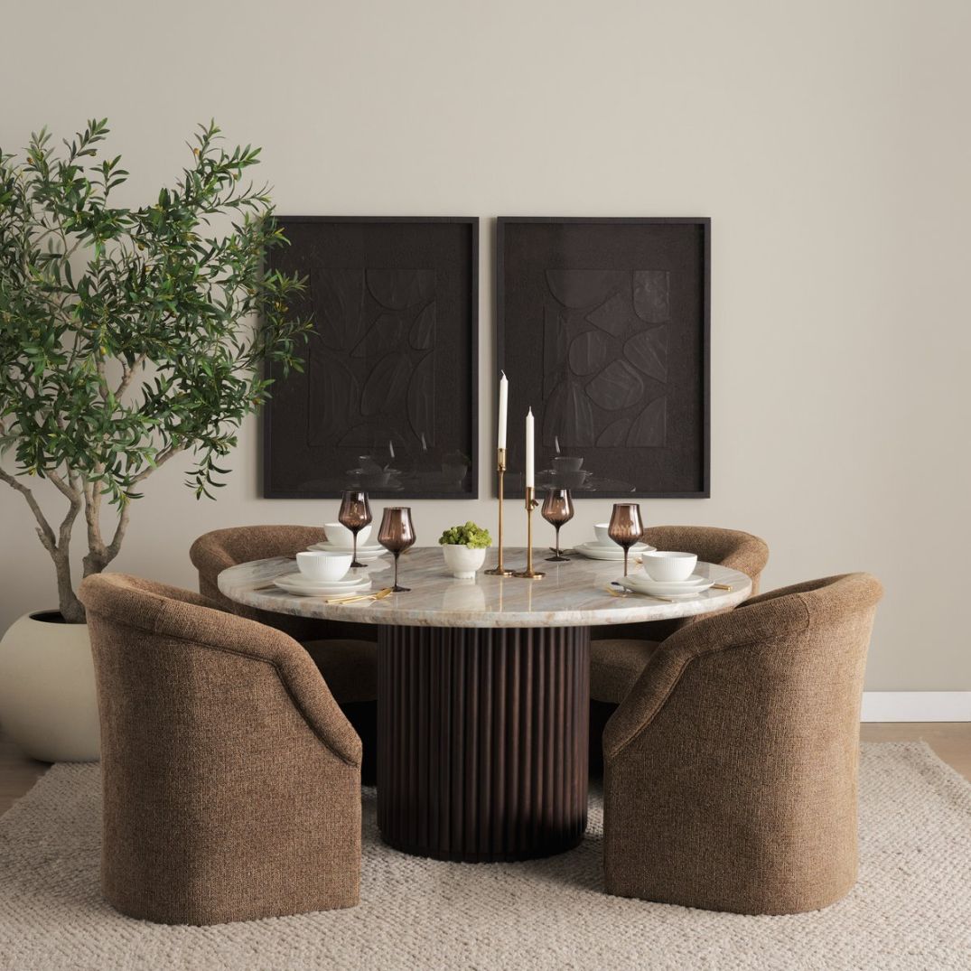 Mercana Marbrello Botticino Marble Top Round Dining Table